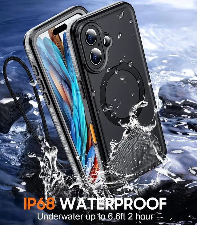 Alt view image 5 of 7 - BONAEVER Magnetic for iPhone 16 Plus Case Waterproof, [Built-in Ring Invisible Stand & Screen Protector][IP68 Underwater][Dropproof][Dustproof][Real 360] Shockproof Protective Phone Case 6.7''