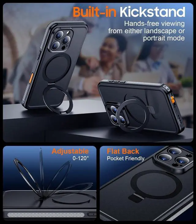 Alt view image 5 of 7 - BONAEVER Magnetic for iPhone 16 Pro Case Waterproof, [Built-in Ring Invisible Stand & Screen Protector][IP68 Underwater][Dropproof][Dustproof][Real 360] Shockproof Protective Phone Case 6.3''