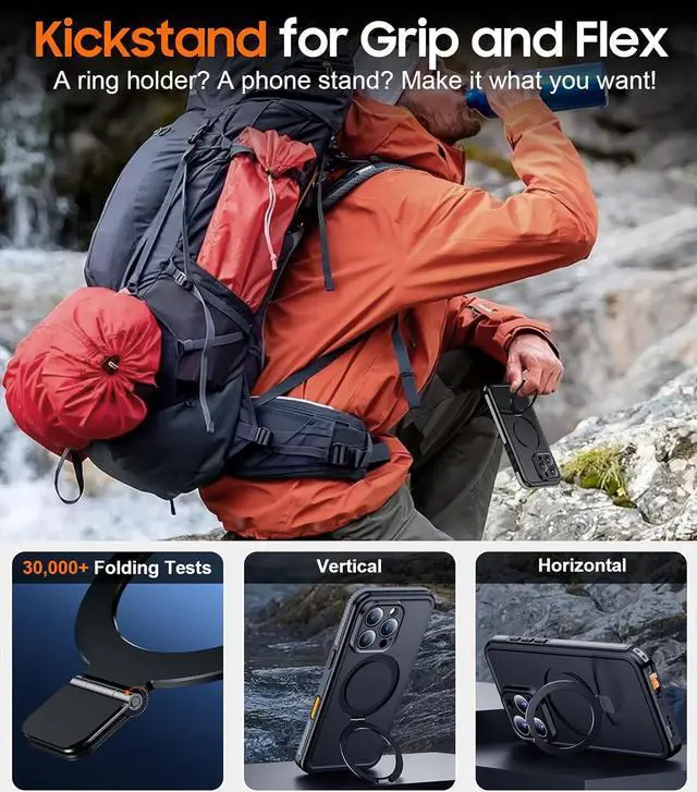 Alt view image 7 of 7 - BONAEVER Magnetic for iPhone 16 Pro Case Waterproof, [Built-in Ring Invisible Stand & Screen Protector][IP68 Underwater][Dropproof][Dustproof][Real 360] Shockproof Protective Phone Case 6.3''