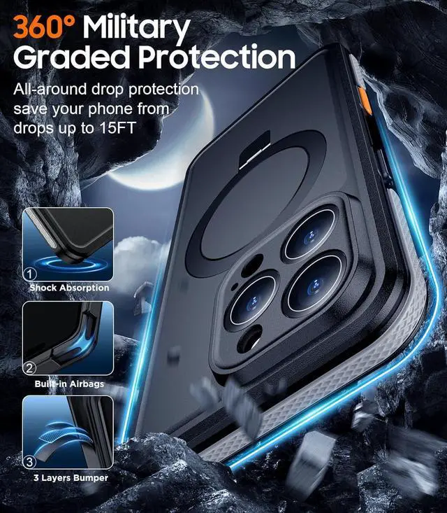 Alt view image 4 of 7 - BONAEVER Magnetic for iPhone 16 Pro Case Waterproof, [Built-in Ring Invisible Stand & Screen Protector][IP68 Underwater][Dropproof][Dustproof][Real 360] Shockproof Protective Phone Case 6.3''