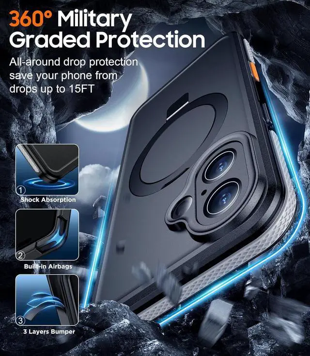 Alt view image 4 of 7 - BONAEVER Magnetic for iPhone 16 Case Waterproof, [Built-in Ring Invisible Stand & Screen Protector][IP68 Underwater][Dropproof][Dustproof][Real 360] Shockproof Protective Phone Case 6.1''