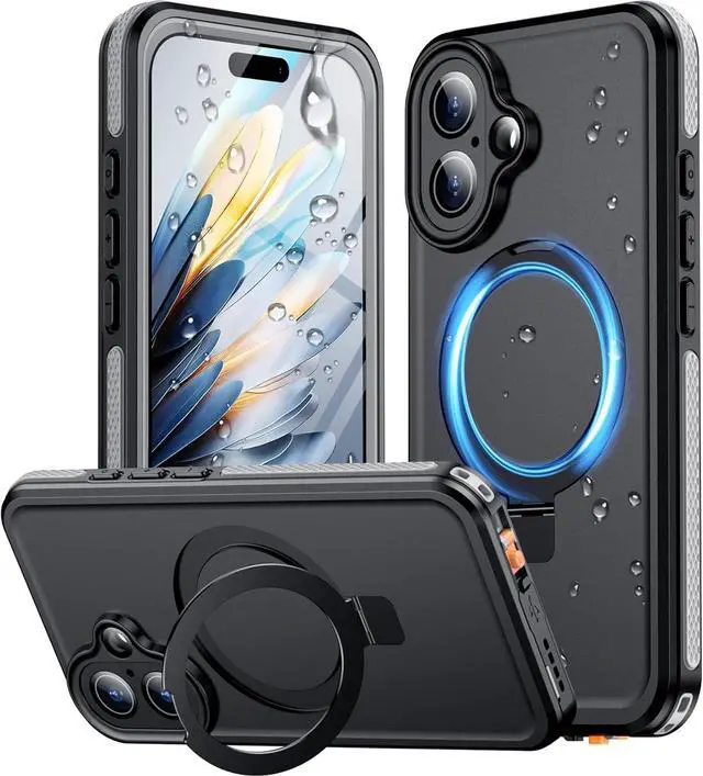 Main image of BONAEVER Magnetic for iPhone 16 Case Waterproof, [Built-in Ring Invisible Stand & Screen Protector][IP68 Underwater][Dropproof][Dustproof][Real 360] Shockproof Protective Phone Case 6.1''