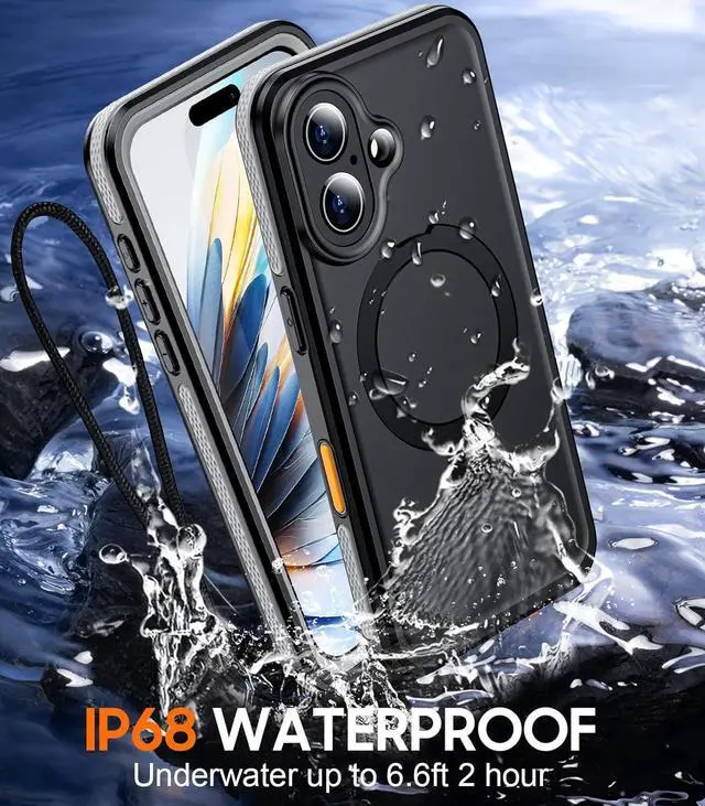 Alt view image 5 of 7 - BONAEVER Magnetic for iPhone 16 Case Waterproof, [Built-in Ring Invisible Stand & Screen Protector][IP68 Underwater][Dropproof][Dustproof][Real 360] Shockproof Protective Phone Case 6.1''