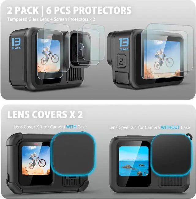 Alt view image 3 of 7 - BONAEVER Black Silicone Sleeve Rubber Protective Case Only Applicable to Go Pro Hero 13 Black Standard Lens,Battery Side Cover&Screen Protectors& Lens Caps&Lanyard for Hero 13 Black Accessories Kit