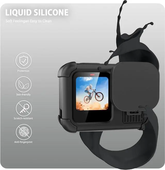 Alt view image 6 of 7 - BONAEVER Black Silicone Sleeve Rubber Protective Case Only Applicable to Go Pro Hero 13 Black Standard Lens,Battery Side Cover&Screen Protectors& Lens Caps&Lanyard for Hero 13 Black Accessories Kit