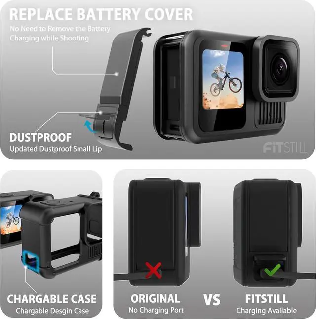 Alt view image 2 of 7 - BONAEVER Black Silicone Sleeve Rubber Protective Case Only Applicable to Go Pro Hero 13 Black Standard Lens,Battery Side Cover&Screen Protectors& Lens Caps&Lanyard for Hero 13 Black Accessories Kit
