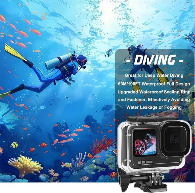 Alt view image 4 of 7 - BONAEVER Compatible for Go Pro Hero 13 12 11 10 9 Black Waterproof Housing Case 60M/196FT Protective Underwater Dive Case Shell with Cameras Handle Mount Accessories Kit