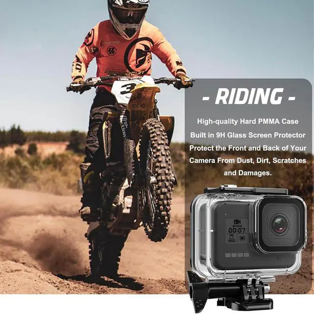 Alt view image 5 of 7 - BONAEVER Compatible for Go Pro Hero 8 Black Waterproof Housing Case 60M/196FT Protective Underwater Dive Case Shell with Cameras Handle Mount Accessories Kit