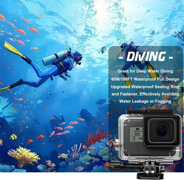 Alt view image 6 of 7 - BONAEVER Compatible for Go Pro Hero 7 6 5 Black Waterproof Housing Case 45M/147FT Protective Underwater Dive Case Shell with Cameras Handle Mount Accessories Kit