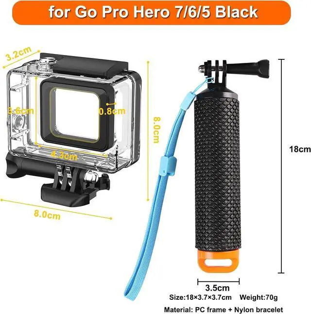 Alt view image 3 of 7 - BONAEVER Compatible for Go Pro Hero 7 6 5 Black Waterproof Housing Case 45M/147FT Protective Underwater Dive Case Shell with Cameras Handle Mount Accessories Kit