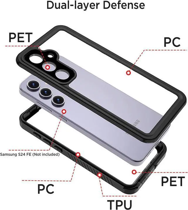 Alt view image 5 of 7 - BONAEVER for Samsung Galaxy S24 FE Case Waterproof, IP68 Underwater Full Heavy Duty Protection, Built-in Screen&Camera Protector, Military Shockproof Dropproof Rugged Phone Case for S24 FE 6.7"