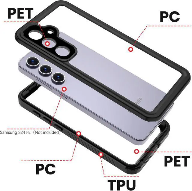 Alt view image 6 of 7 - BONAEVER for Samsung Galaxy S24 FE 6.7 inch Case Waterproof, [Shockproof] [Built-in Screen Protector & Glass Camera Protector][IP68 Underwater][Dustproof][Dropproof] Full Body Phone Case