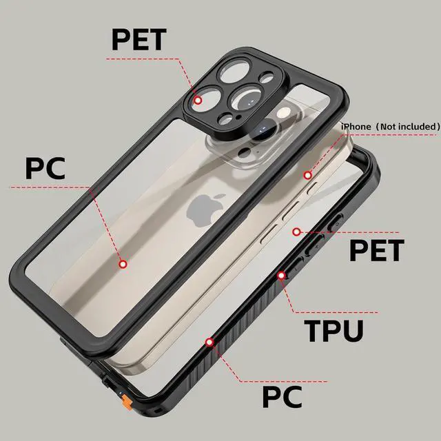 Alt view image 6 of 7 - BONAEVER for iPhone 16 Pro Max Case Waterproof with Camera Control Capture Button, IP68 Underwater, Full Heavy Duty Protection, Built-in Screen Protector, Shockproof Dropproof Phone Cover, Black