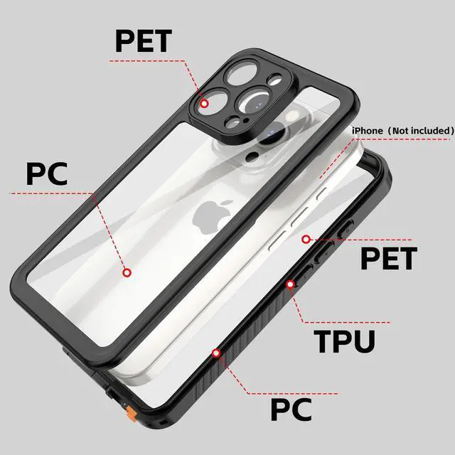 Alt view image 6 of 7 - BONAEVER for iPhone 16 Pro Case Waterproof, IP68 Underwater, Full Heavy Duty Protection, Built-in Screen & Camera Protector, Military Shockproof Dropproof Rugged Phone Cover, Black