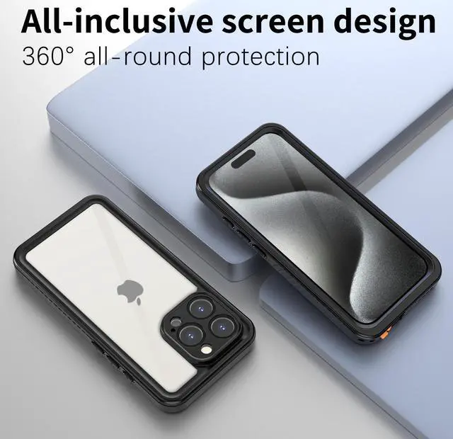 Alt view image 7 of 7 - BONAEVER for iPhone 16 Pro Case Waterproof, IP68 Underwater, Full Heavy Duty Protection, Built-in Screen & Camera Protector, Military Shockproof Dropproof Rugged Phone Cover, Black