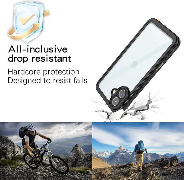 Alt view image 3 of 7 - BONAEVER for iPhone 16 Plus Case Waterproof with Camera Control Capture Button, IP68 Underwater, Full Heavy Duty Protection, Built-in Screen Protector, Shockproof Dropproof Phone Cover, Black