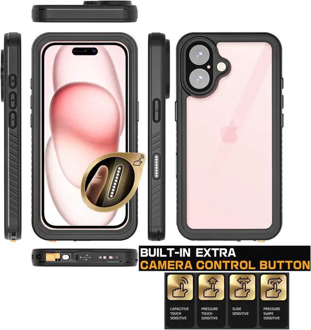 Alt view image 4 of 7 - BONAEVER for iPhone 16 Case Waterproof with Camera Control Capture Button, IP68 Underwater, Full Heavy Duty Protection, Built-in Screen Protector, Shockproof Dropproof Phone Cover, Black