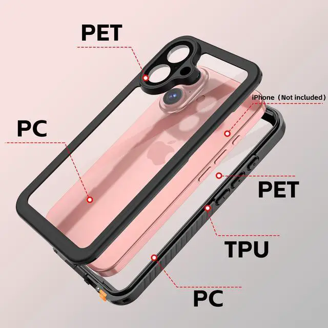 Alt view image 6 of 7 - BONAEVER for iPhone 16 Case Waterproof with Camera Control Capture Button, IP68 Underwater, Full Heavy Duty Protection, Built-in Screen Protector, Shockproof Dropproof Phone Cover, Black