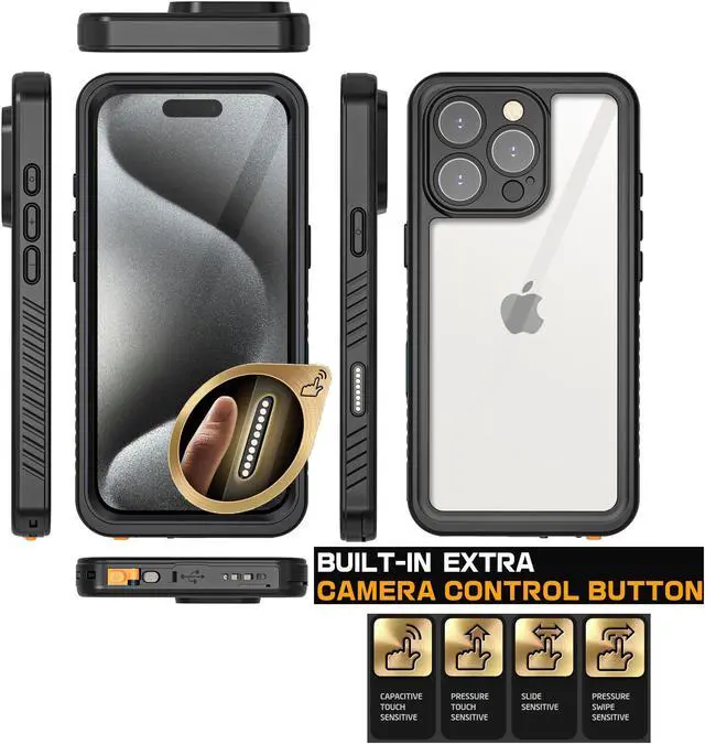 Alt view image 4 of 7 - BONAEVER for iPhone 16 Pro Case Waterproof, IP68 Underwater, Full Heavy Duty Protection, Built-in Screen & Camera Protector, Military Shockproof Dropproof Rugged Phone Cover, Black