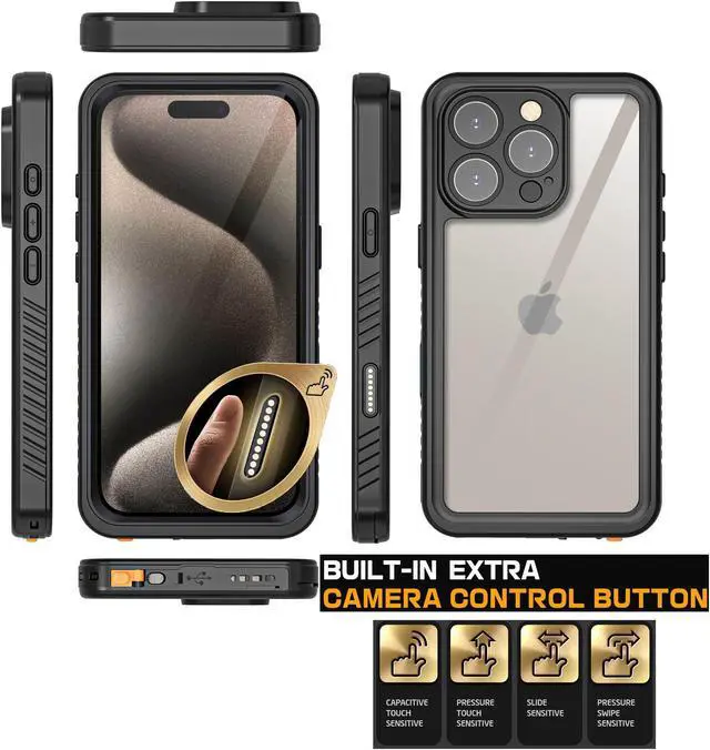 Alt view image 4 of 7 - BONAEVER for iPhone 16 Pro Max Case Waterproof with Camera Control Capture Button, IP68 Underwater, Full Heavy Duty Protection, Built-in Screen Protector, Shockproof Dropproof Phone Cover, Black
