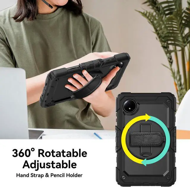 Alt view image 3 of 7 - BONAEVER Case for Xiaomi Redmi Pad SE 8.7 inch 2024, Shockproof Cover with Built-in Screen Protector 360 Rotate Stand Hand Strap Shoulder Strap Pencil Holder