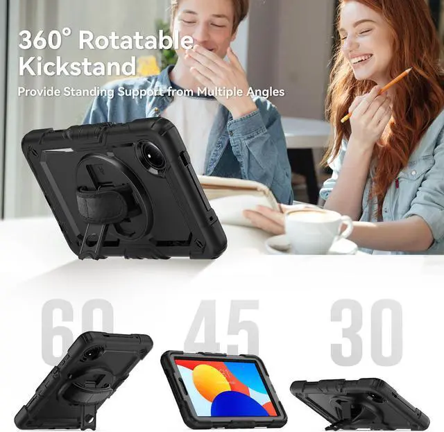 Alt view image 4 of 7 - BONAEVER Case for Xiaomi Redmi Pad SE 8.7 inch 2024, Shockproof Cover with Built-in Screen Protector 360 Rotate Stand Hand Strap Shoulder Strap Pencil Holder