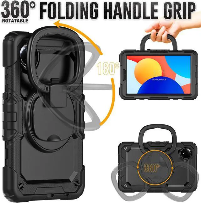 Alt view image 4 of 7 - BONAEVER Case for Xiaomi Redmi Pad SE 8.7 inch 2024, Shockproof Case with Screen Protector Pencil Holder [360° Rotating Hand Strap] & Stand & Shoulder Strap