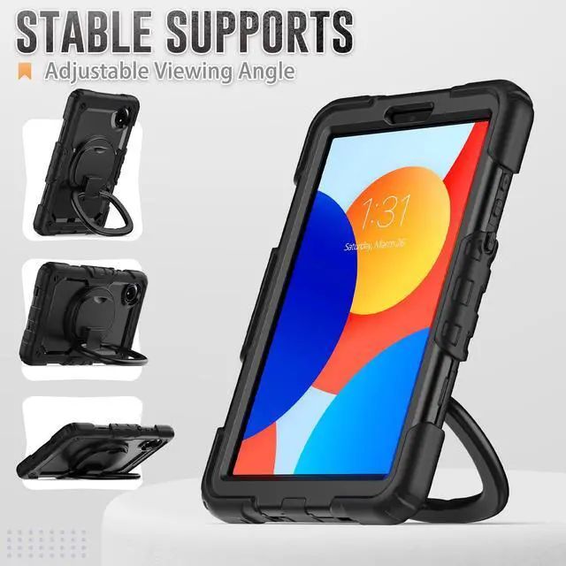 Alt view image 3 of 7 - BONAEVER Case for Xiaomi Redmi Pad SE 8.7 inch 2024, Shockproof Case with Screen Protector Pencil Holder [360° Rotating Hand Strap] & Stand & Shoulder Strap