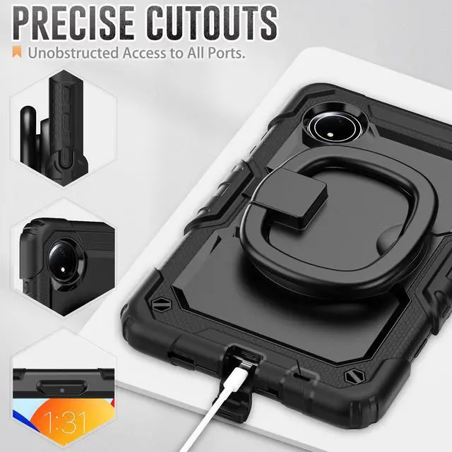 Alt view image 5 of 7 - BONAEVER Case for Xiaomi Redmi Pad SE 8.7 inch 2024, Shockproof Case with Screen Protector Pencil Holder [360° Rotating Hand Strap] & Stand & Shoulder Strap