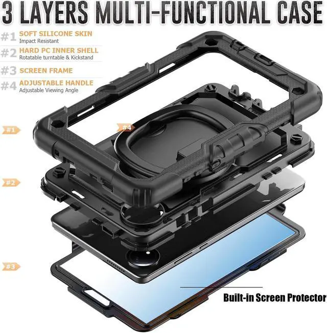 Alt view image 6 of 7 - BONAEVER Case for Xiaomi Redmi Pad SE 8.7 inch 2024, Shockproof Case with Screen Protector Pencil Holder [360° Rotating Hand Strap] & Stand & Shoulder Strap
