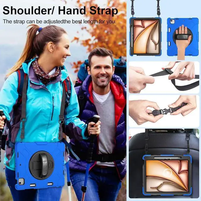 Alt view image 6 of 7 - BONAEVER Case for iPad Air 13 Inch Case M3 2025 M2 2024, Rugged iPad Pro 12.9 6th/5th/4th/3rd Generation Case with Screen Protector/Kickstand/Handle Grip/Shoulder Strap/Pencil Holder Blue