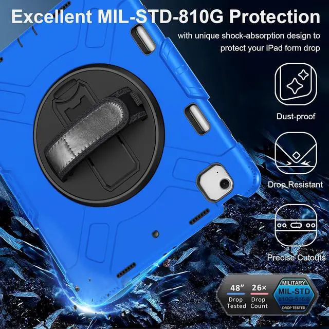 Alt view image 3 of 7 - BONAEVER Case for iPad Air 13 Inch Case M3 2025 M2 2024, Rugged iPad Pro 12.9 6th/5th/4th/3rd Generation Case with Screen Protector/Kickstand/Handle Grip/Shoulder Strap/Pencil Holder Blue
