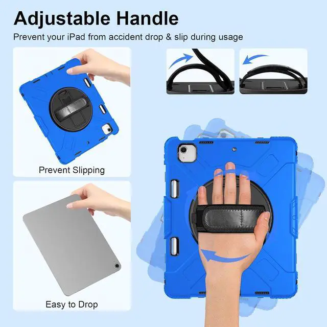 Alt view image 5 of 7 - BONAEVER Case for iPad Air 13 Inch Case M3 2025 M2 2024, Rugged iPad Pro 12.9 6th/5th/4th/3rd Generation Case with Screen Protector/Kickstand/Handle Grip/Shoulder Strap/Pencil Holder Blue