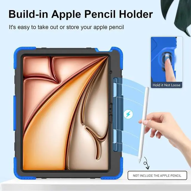 Alt view image 4 of 7 - BONAEVER Case for iPad Air 13 Inch Case M3 2025 M2 2024, Rugged iPad Pro 12.9 6th/5th/4th/3rd Generation Case with Screen Protector/Kickstand/Handle Grip/Shoulder Strap/Pencil Holder Blue