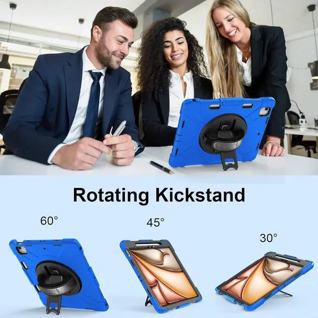 Alt view image 2 of 7 - BONAEVER Case for iPad Air 13 Inch Case M3 2025 M2 2024, Rugged iPad Pro 12.9 6th/5th/4th/3rd Generation Case with Screen Protector/Kickstand/Handle Grip/Shoulder Strap/Pencil Holder Blue