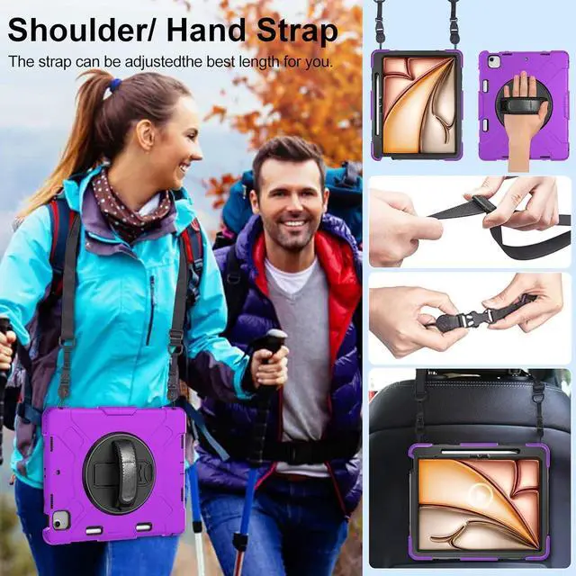 Alt view image 6 of 7 - BONAEVER Case for iPad Air 13 Inch Case M3 2025 M2 2024, Rugged iPad Pro 12.9 6th/5th/4th/3rd Generation Case with Screen Protector/Kickstand/Handle Grip/Shoulder Strap/Pencil Holder Purple