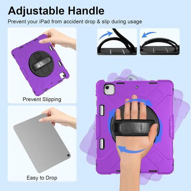 Alt view image 3 of 7 - BONAEVER Case for iPad Air 13 Inch Case M3 2025 M2 2024, Rugged iPad Pro 12.9 6th/5th/4th/3rd Generation Case with Screen Protector/Kickstand/Handle Grip/Shoulder Strap/Pencil Holder Purple