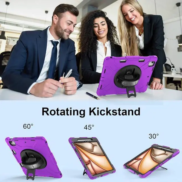 Alt view image 2 of 7 - BONAEVER Case for iPad Air 13 Inch Case M3 2025 M2 2024, Rugged iPad Pro 12.9 6th/5th/4th/3rd Generation Case with Screen Protector/Kickstand/Handle Grip/Shoulder Strap/Pencil Holder Purple