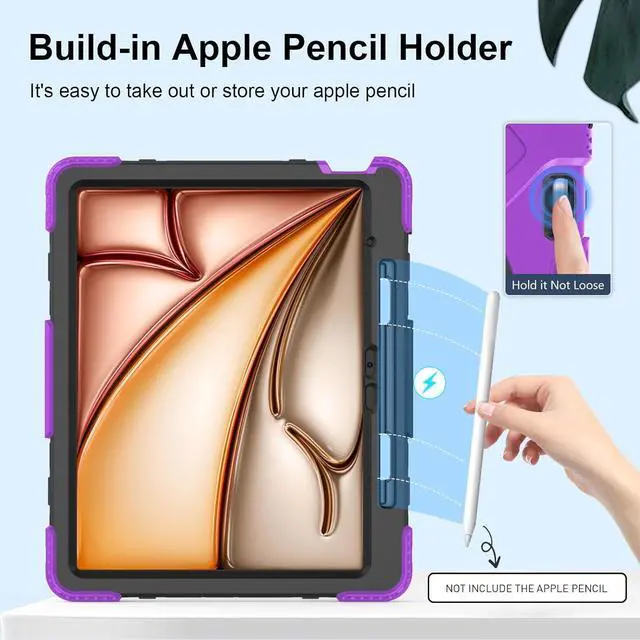 Alt view image 4 of 7 - BONAEVER Case for iPad Air 13 Inch Case M3 2025 M2 2024, Rugged iPad Pro 12.9 6th/5th/4th/3rd Generation Case with Screen Protector/Kickstand/Handle Grip/Shoulder Strap/Pencil Holder Purple