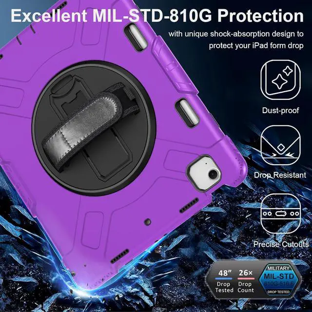 Alt view image 5 of 7 - BONAEVER Case for iPad Air 13 Inch Case M3 2025 M2 2024, Rugged iPad Pro 12.9 6th/5th/4th/3rd Generation Case with Screen Protector/Kickstand/Handle Grip/Shoulder Strap/Pencil Holder Purple