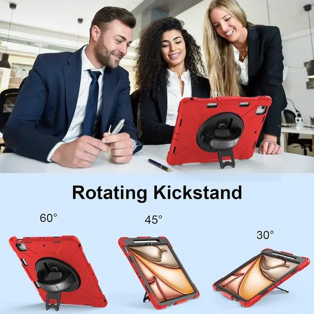 Alt view image 4 of 7 - BONAEVER Case for iPad Air 13 Inch Case M3 2025 M2 2024, Rugged iPad Pro 12.9 6th/5th/4th/3rd Generation Case with Screen Protector/Kickstand/Handle Grip/Shoulder Strap/Pencil Holder Red