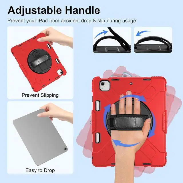 Alt view image 3 of 7 - BONAEVER Case for iPad Air 13 Inch Case M3 2025 M2 2024, Rugged iPad Pro 12.9 6th/5th/4th/3rd Generation Case with Screen Protector/Kickstand/Handle Grip/Shoulder Strap/Pencil Holder Red