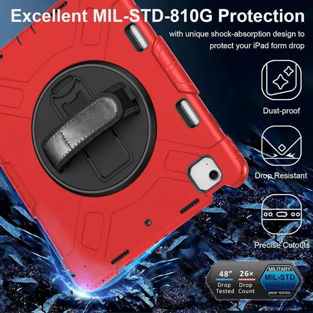Alt view image 2 of 7 - BONAEVER Case for iPad Air 13 Inch Case M3 2025 M2 2024, Rugged iPad Pro 12.9 6th/5th/4th/3rd Generation Case with Screen Protector/Kickstand/Handle Grip/Shoulder Strap/Pencil Holder Red