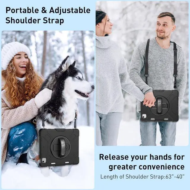 Alt view image 6 of 7 - BONAEVER Case for iPad Air 13 Inch Case M3 2025 M2 2024, iPad Pro 12.9 6th/5th/4th/3rd Gen Shockproof Silicone Cover with Screen Protector+Hand Strap+Shoulder Strap+Rotating Kickstand+Pencil Holder