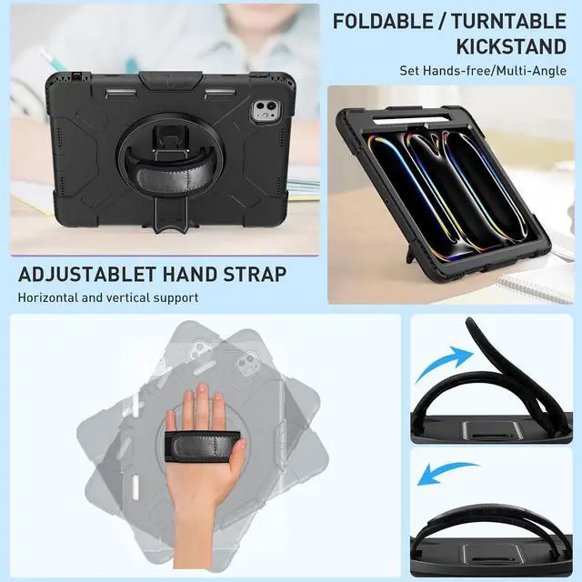 Alt view image 4 of 7 - BONAEVER Case for iPad Pro 11 Inch 5th Generation 2024 Model A2836 A2837 A3006 with Built-in Screen Protector, 360° Rotating Stand, Adjustable Shoulder Strap, Pencil Holder