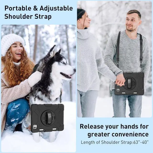 Alt view image 6 of 7 - BONAEVER Case for iPad Pro 11 Inch 5th Generation 2024 Model A2836 A2837 A3006 with Built-in Screen Protector, 360° Rotating Stand, Adjustable Shoulder Strap, Pencil Holder
