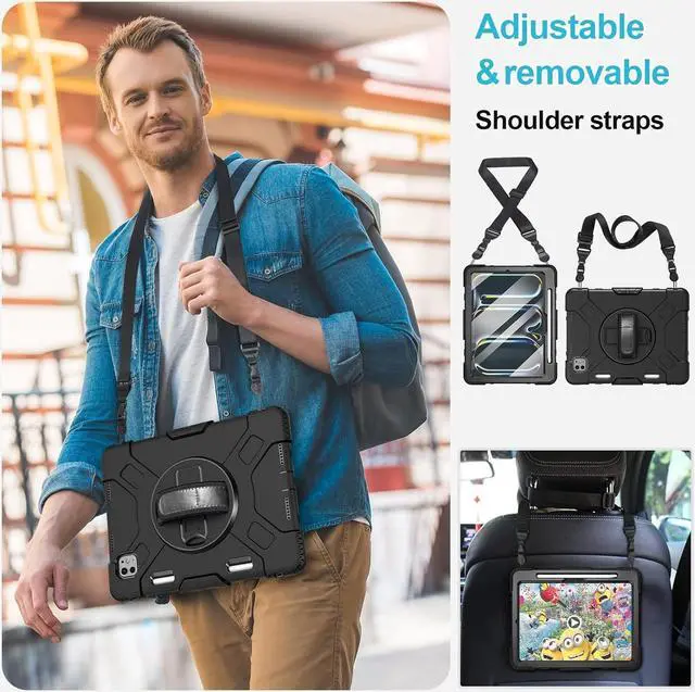 Alt view image 6 of 7 - BONAEVER Case for iPad Pro 11 M4 2024 Model A2836 A2837 A3006 Protective Cover for iPad Pro 11 Inch 5th Generation with Built-in Screen Protector, 360° Rotating Stand, Shoulder Strap, Pencil Holder