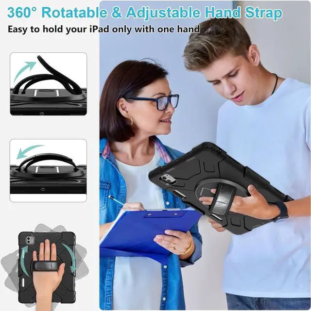 Alt view image 4 of 7 - BONAEVER Case for iPad Pro 11 M4 2024 Model A2836 A2837 A3006 Protective Cover for iPad Pro 11 Inch 5th Generation with Built-in Screen Protector, 360° Rotating Stand, Shoulder Strap, Pencil Holder