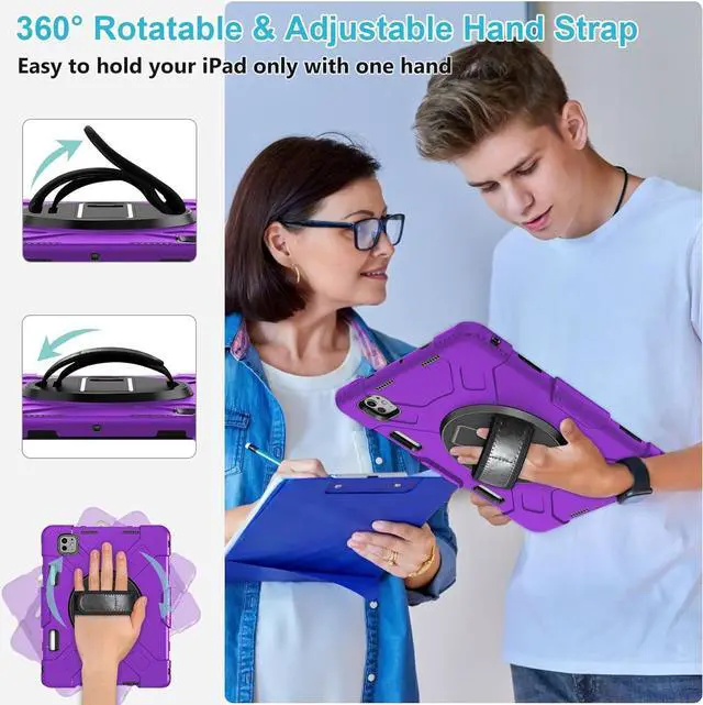 Alt view image 3 of 7 - BONAEVER Case for iPad Pro 11 M4 2024 Model A2836 A2837 A3006 Protective Cover for iPad Pro 11 Inch 5th Generation with Built-in Screen Protector, 360° Rotating Stand, Shoulder Strap, Pencil Holder