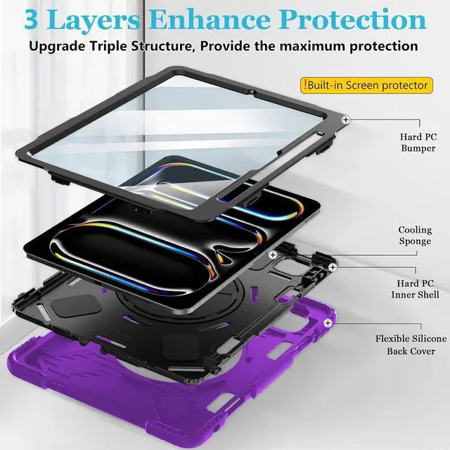 Alt view image 7 of 7 - BONAEVER Case for iPad Pro 11 M4 2024 Model A2836 A2837 A3006 Protective Cover for iPad Pro 11 Inch 5th Generation with Built-in Screen Protector, 360° Rotating Stand, Shoulder Strap, Pencil Holder